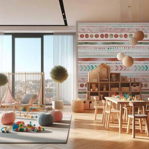 Carta da parati a righe per la cameretta dei bambini, stile boho 1