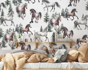 Horse wallpaper for a children's room, western style