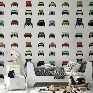 Vintage car models wallpaper in watercolor