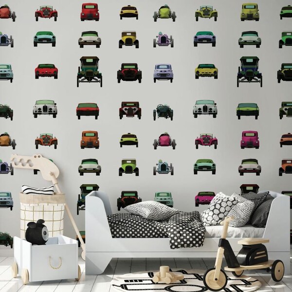 Vintage car models wallpaper in watercolor