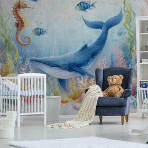 Whale Wallpaper Mural: 3D Ocean Nursery Decor