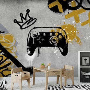 Carta da parati Gamer per la cameretta dei bambini, Joey Style 3. Puoi aggiungere il nome del bambino senza costi aggiuntivi