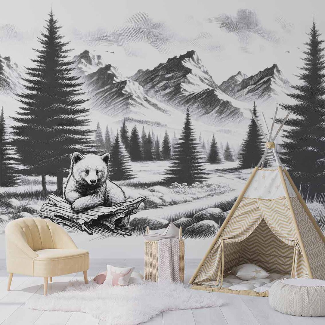 Murals Wallpaper Scandinavian Style, for a Children's Room Rabbits - Etsy