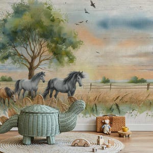 Carta da parati a forma di cavallo per la cameretta dei bambini, stile western 303