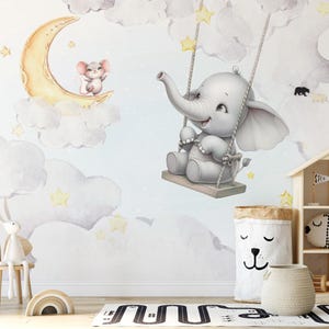 Carta da parati elefante per la cameretta dei bambini, 2 carta da parati murales, murales 3d, murales
