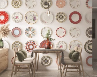 Geometric wallpaper, patterned plates