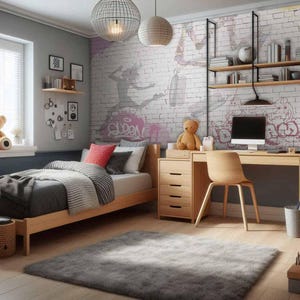Graffiti wallpaper pop dance for Children&#39;s rooms