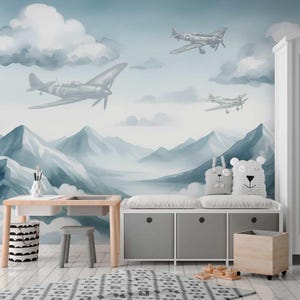 Airplane wallpaper for a children&#39;s room, Tommy Style 1.