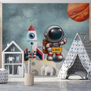 Carta da parati spaziale, per la cameretta dei bambini, un viaggio su Marte