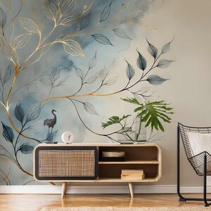 Papier peint floral, un motif de tiges et de feuilles 1