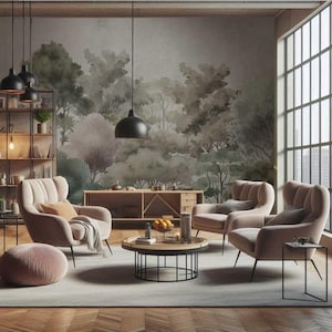 Forest wallpaper, suitable for a bedroom or living room, designer version