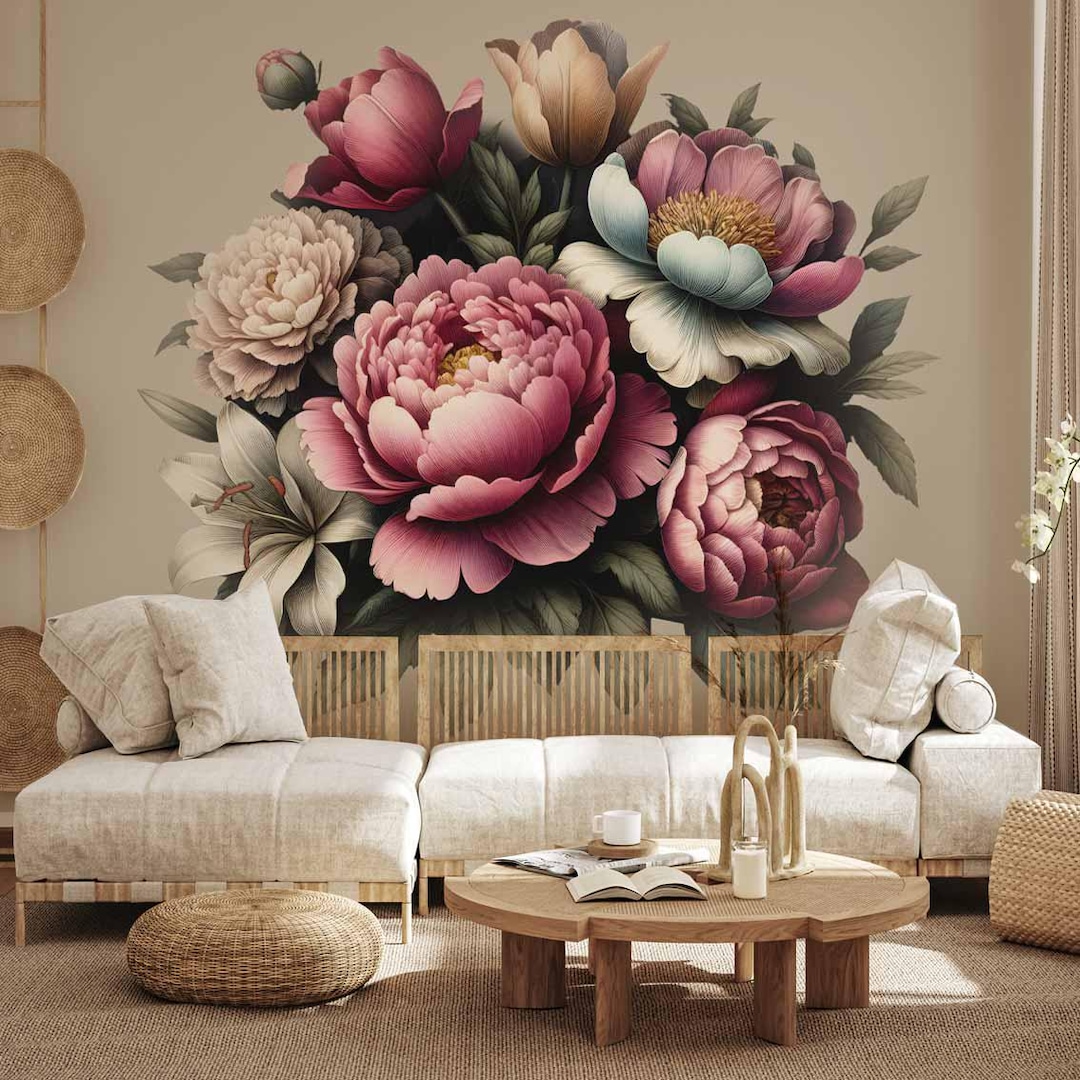 Flower Wallpaper for the Living Room, Amelia Design 1 - Etsy