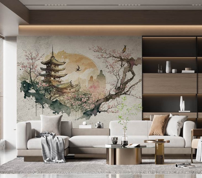 Japanische Tapete für das Wohnzimmer Bild 1