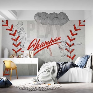 Carta da parati da baseball per camerette dei bambini, Joey Style 7, il nome del bambino può essere aggiunto gratuitamente