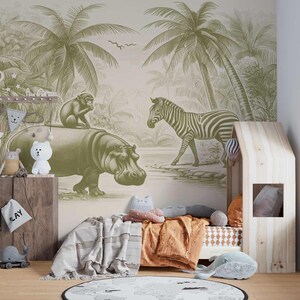 Murales Wallpaper Ippopotamo e zebra, per la cameretta dei bambini