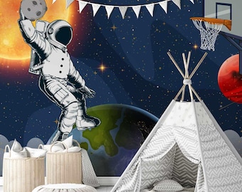 Astronaut playing basketball in space wallpaper, Amelia Design
