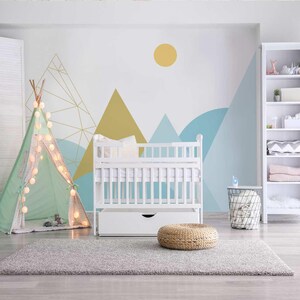 Carta da parati geometrica con montagne per la cameretta dei bambini, Rachel Style