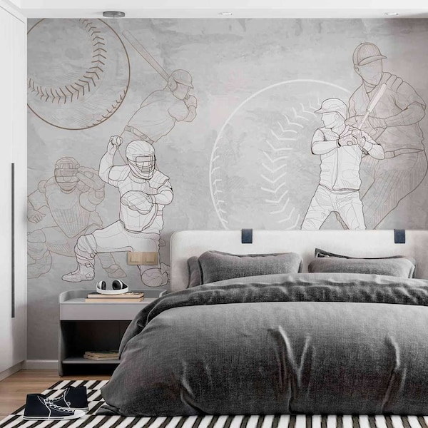 Baseball wallpaper for children's rooms, Joey Style