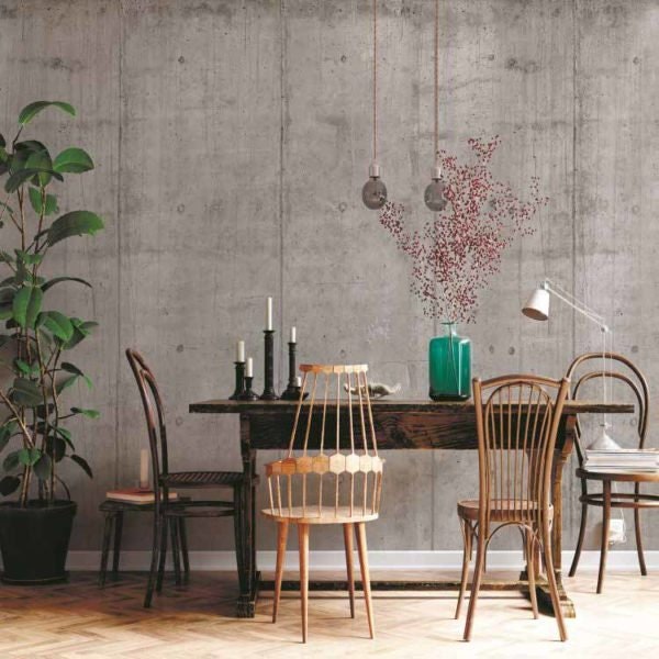 Concrete / cement board-like wallpaper with an industrial look