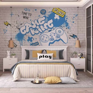 Carta da parati graffiti Gaming King su sfondo muro di mattoni