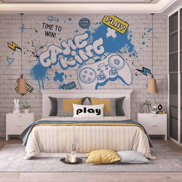 Gaming King graffiti wallpaper on brick-wall background