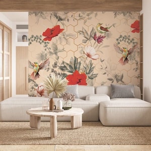 Papier peint floral sur un fond géométrique