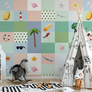 Carta da parati geometrica per una cameretta per bambini in stile estivo