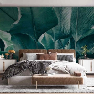 Papier peint floral – grandes feuilles de bananier tropicales