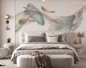 Geometric wallpaper, feathers and fabric-like