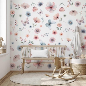Papier peint papillons et fleurs fleurs, feuilles et papillons
