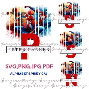 Monogramma diviso, lettera divisa, alfabeto per Cricut, iniziale regale, design di caratteri, corsivo, disponibile in SVG, PNG, PDF, JPG - Supereroe Spidey CA1