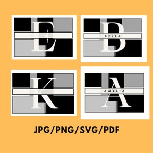Split Monogram, Split Letter, Alphabet for Cricut, Regal Initial, Font Designs, Script , Available in SVG , PNG,PDF- Design B Black & White