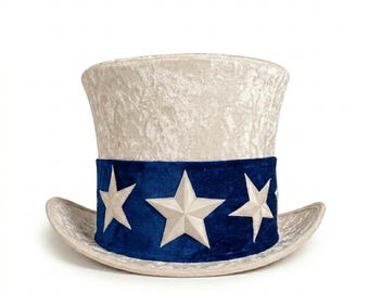 Onkel Sam sammetshög hatt patriotisk amerikansk flagga steampunk kostym hatt