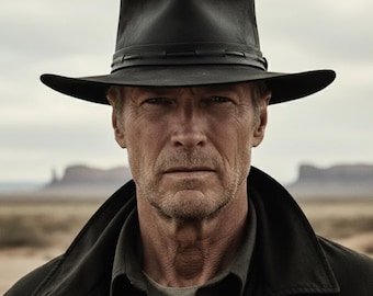 Sombrero de copa de cuero negro estilo Clint Eastwood Rider Western Outlaw para hombre, hecho a mano.