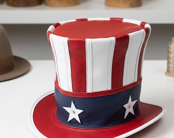 Onkel Sam Läderhatt Handgjord Patriotisk Amerikansk Flagga Stil Hatt