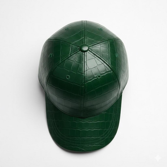 Green Crocodile Embossed Leather Baseball adjustable Cap for Unisex