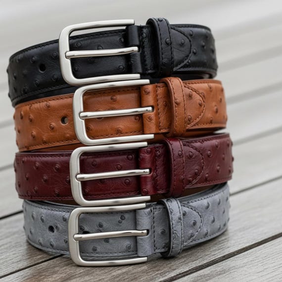 Ostrich Leather Belt Full Grain Stainless Steel Buckle Handmade