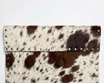 Genuine Hair On Hide Cowhide Laptop Sleeve MacBook Case Rustic Western Leather Tech Bag