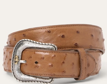 Ostrich Leather Belt Tan Full Grain Luxury Stainless Steel Buckle for Unisex