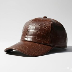 Dark Brown, Baseball adjustable Cap Handmade Unisex Luxury Streetwear Hat Crocodile Embossed Leather image 4