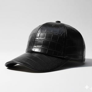Gorra de béisbol negra de piel de cocodrilo hecha a mano: gorra unisex de lujo con relieve exótico.