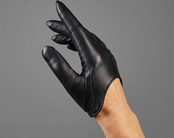 Svarta lammskinnshandskar för kvinnor, sidenfodrade, vinter, varma, handgjorda, körmode, gåva, elegant