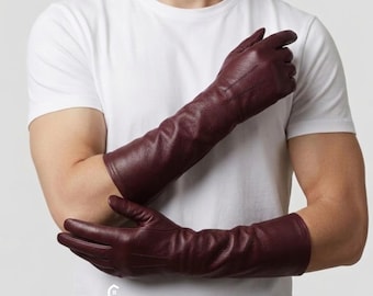 Guantes largos de piel de oveja para hombre, estilo elegante de noche, uso diario.
