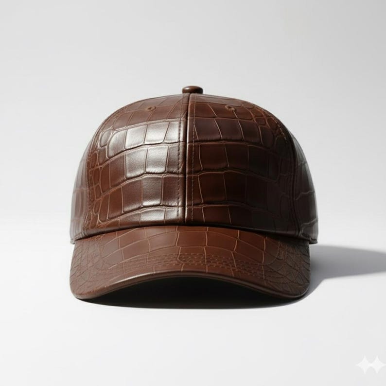 Dark Brown, Baseball adjustable Cap Handmade Unisex Luxury Streetwear Hat Crocodile Embossed Leather image 5