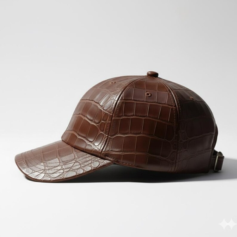 Dark Brown, Baseball adjustable Cap Handmade Unisex Luxury Streetwear Hat Crocodile Embossed Leather image 3