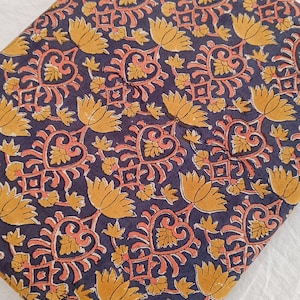 Indian Floral Cotton Block Print Fabric by the Yard, Hand Block Print Fabric, Hand Block Fabric, Hand Printed Fabric