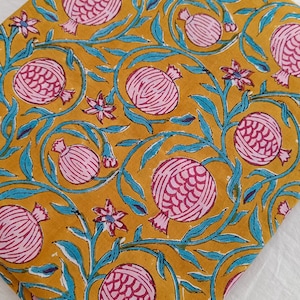 Mustard Floral Cotton Fabric | Hand Block Print Indian Textile