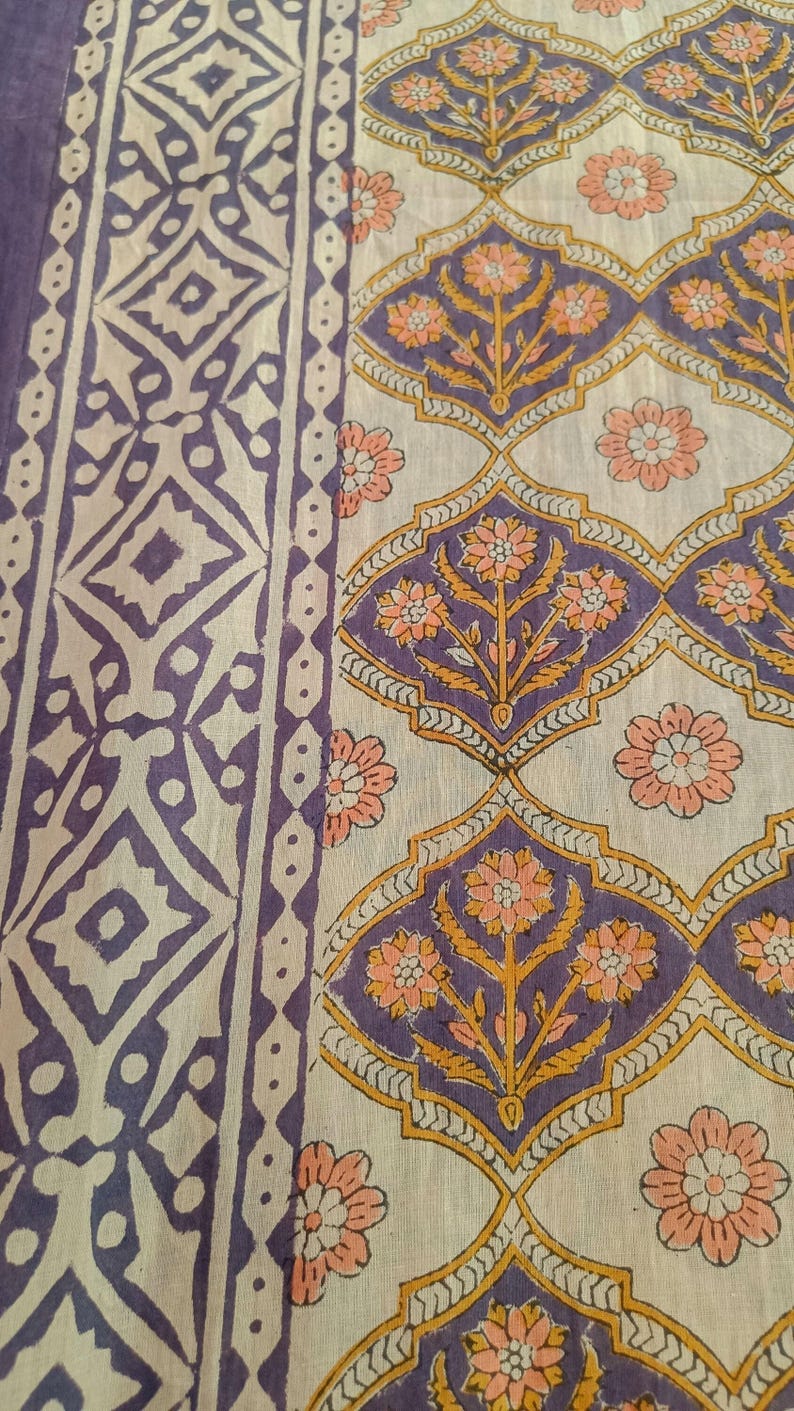 Dusty Purple Floral Block Print Cotton Sarong Pareo, Hand Printed Beach Wrap, Slow Fashion Resort Coverup, Boho Skirt image 5