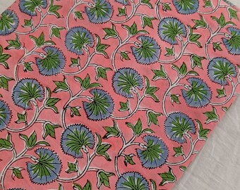 Indian Floral Cotton Block Print Fabric by the Yard, Hand Block Print Fabric, Hand Block Fabric, Hand Printed Fabric