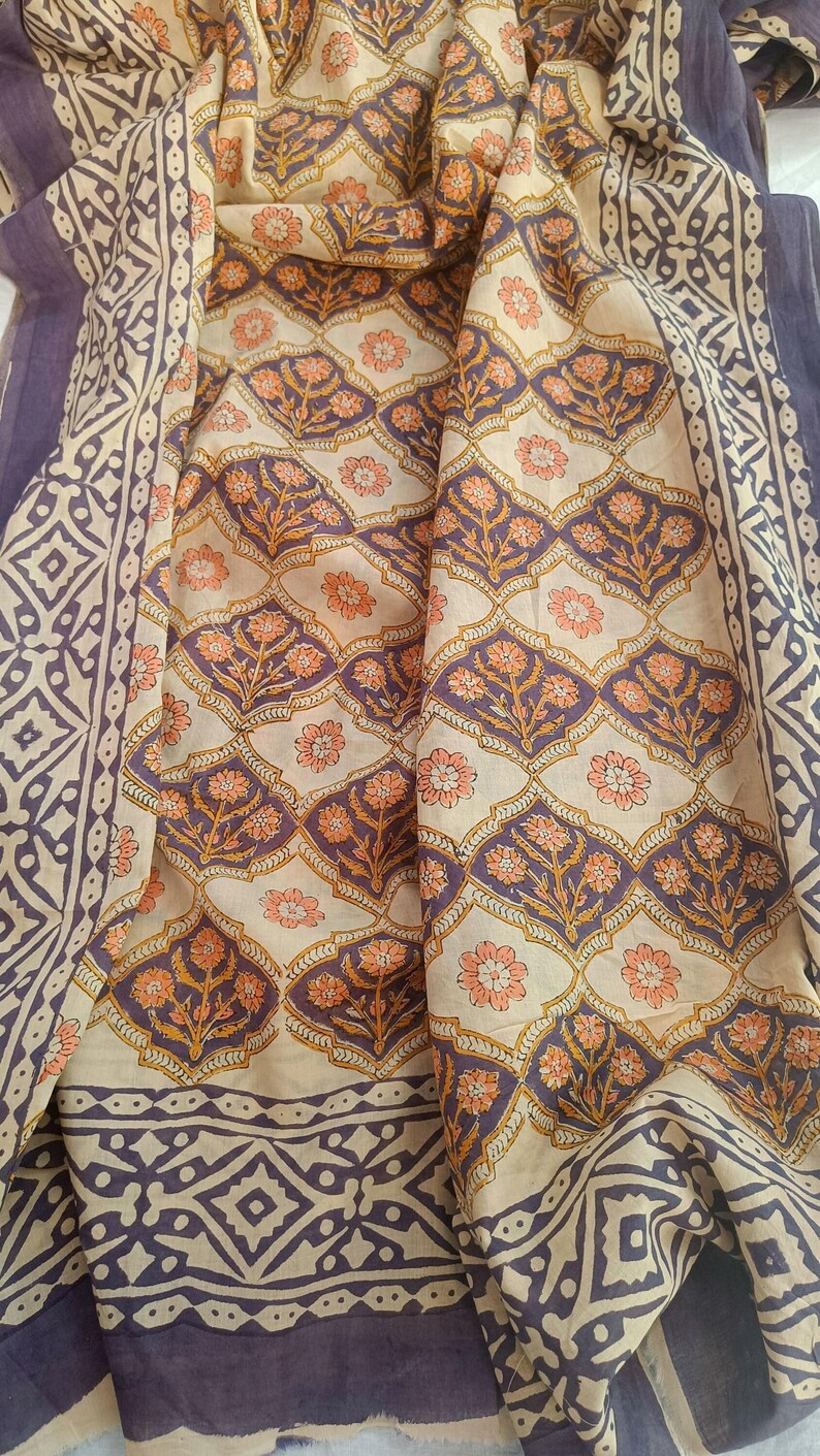 Dusty Purple Floral Block Print Cotton Sarong Pareo, Hand Printed Beach Wrap, Slow Fashion Resort Coverup, Boho Skirt image 8